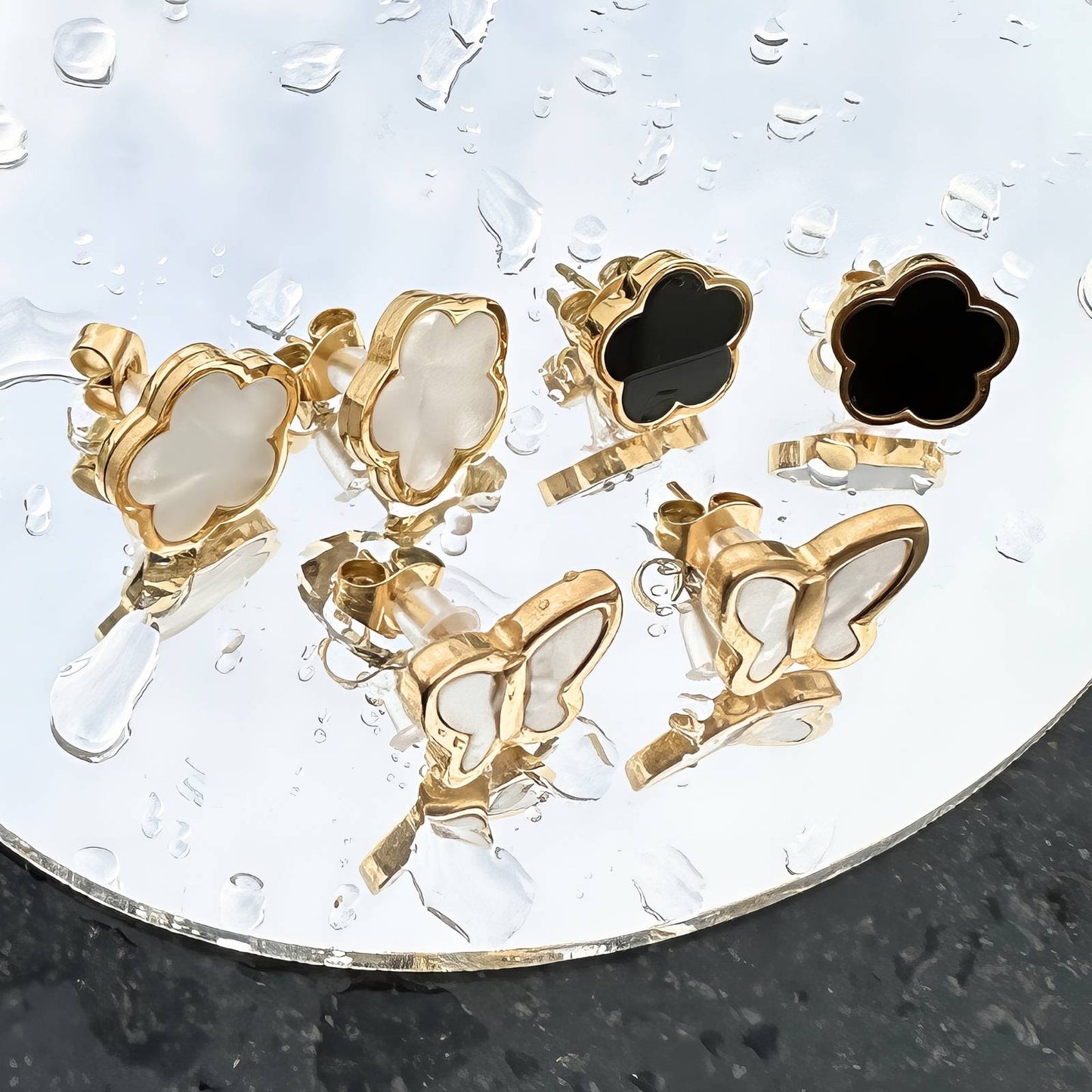 UB WILD 18K GOLD PLATED STAINLESS STEEL "FLOWES" EARRINGS